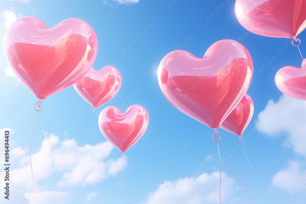 pink balloon on blue sky background. Valentine's day concept.