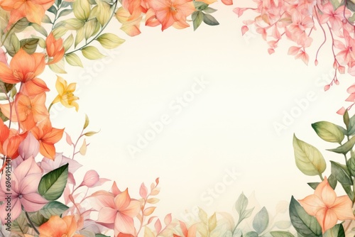 Watercolor floral frame on white background. Hand drawn vector illustration, Background featuring leaves and flowers in watercolor, AI Generated