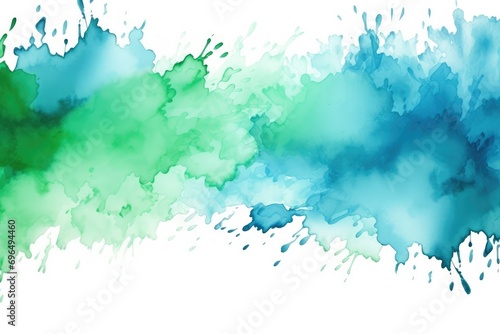 Abstract colorful watercolor hand painted background. Texture paper. Vector illustration, Background with blue and green watercolor paint splashes or blotches with fringe bleed wash, AI Generated photo