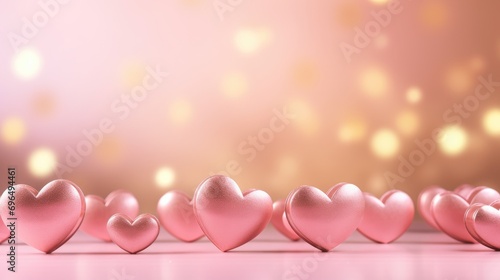 Pink hearts shapes On Pink bokeh Background, Valentine's Day Concept.