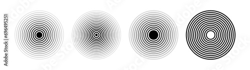 Sound ripple of a circular wave pack. Radio signal or splash of water. Isolated set of vector elements on white background.