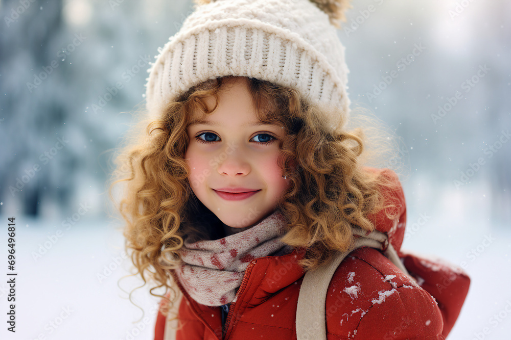 AI generated picture of charming cheerful happy woman on snowy winter landscape background AI generated picture of charming cheerful happy woman on snowy winter landscape background