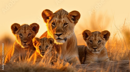 A pride of lions on the African savannah
