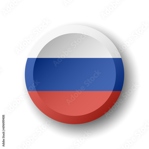 Russia flag - 3D circle button with dropped shadow. Vector icon.