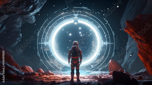 ASTRONAUT in front of a portal in the universe 4k