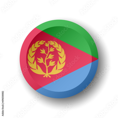 Eritrea flag - 3D circle button with dropped shadow. Vector icon.