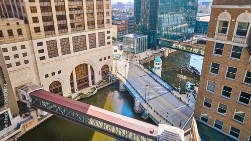 Aerial Urban Bridge and Architecture Contrast, Milwaukee River photo