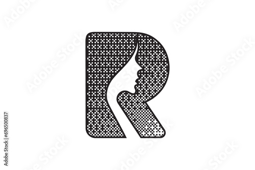 Letter R with Woman  Pixel Logo Design
