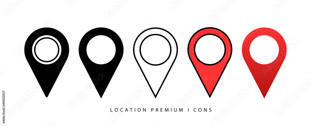 Location pin Premium icon set. Map pin place marker. Location icon. Map marker pointer icon set. GPS location symbol collection. Flat style - stock vector illustration. - obrazy, fototapety, plakaty 