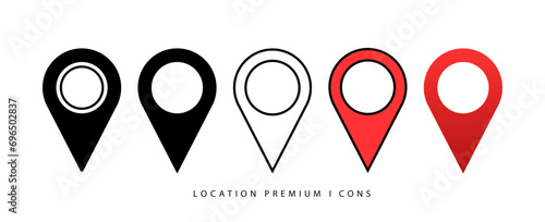 Location pin Premium icon set. Map pin place marker. Location icon. Map marker pointer icon set. GPS location symbol collection. Flat style - stock vector illustration.