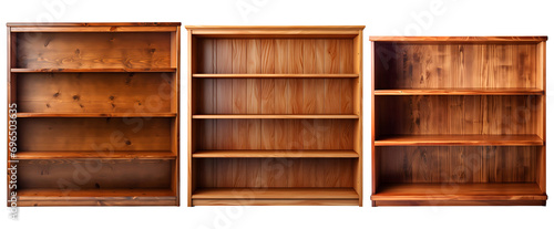 set of empty wooden bookshelves