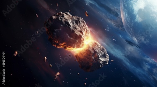 collision of 2 meteorites in space photo
