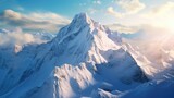 A breathtaking snow-covered mountain with the warm sun shining over it. Perfect for winter landscapes and outdoor adventure themes
