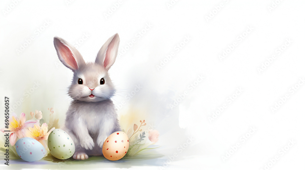 painting, happy cute easter bunny isolated on white with copy space painting, happy cute easter bunny isolated on white with copy space