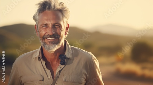 A man with a beard smiling at the camera. Can be used for various purposes