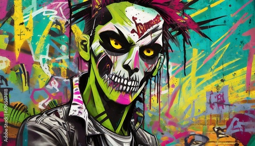 painting style illustration of punk zombie abstract face graffiti style modern contemporary artwork generative ai photo