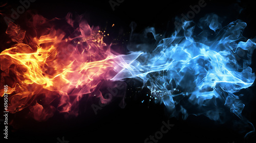 Magic power fire and ice, lights effects, isolated, black background, photo
