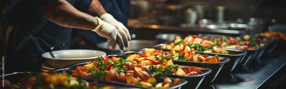 Hands of cheif cook on the kitchen in restaurant Hands of cheif cook on the kitchen in restaurant