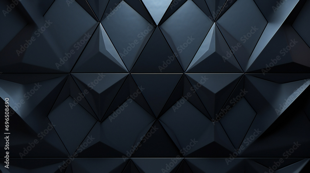 Futuristic, High Tech, dark background, with a triangular block structure. Wall texture with a 3D triangle tile pattern