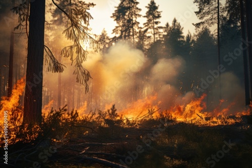 A fire burning in the middle of a forest. Suitable for environmental and disaster-related themes