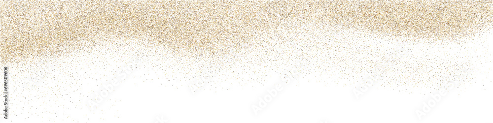 Gold dust glitter overlay background. Sparkling golden falling confetti border. Sequin dust frame wallpaper for wedding or christmas banner. Vector illustration. - obrazy, fototapety, plakaty 