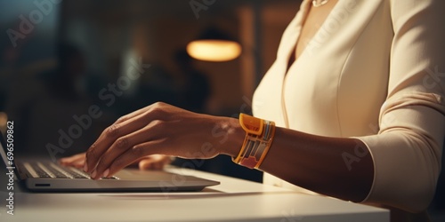 Person typing on a laptop. Suitable for business, technology, or work-related projects