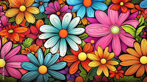 Платно Flower power hippie multicoloured daisy psychedelic background