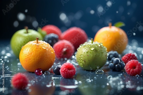 Delicious fresh fruits with refreshing water drops  healthy and suitable for dieting