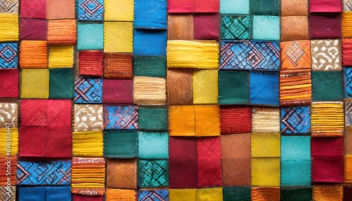 ethnic fabric background with colored squares