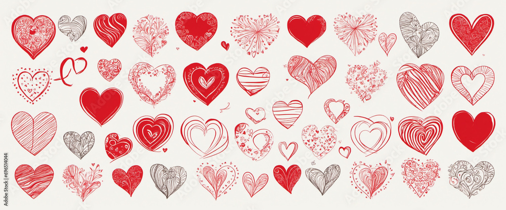 Assorted Sketches of Love Icons in Red, Isolated on White for Valentine's Day