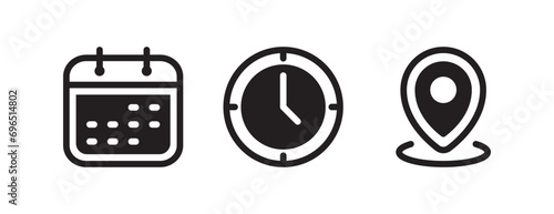 Time, date, and address icon vector. Event elements photo