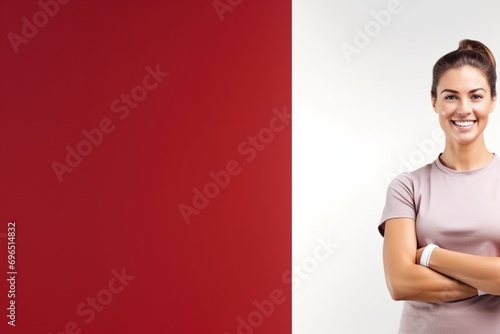 Fitness Focus: Close-Up View of a Female Fitness Trainer, Tailored for Promotions, Providing Ample Space for Text or Advertisements photo