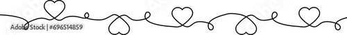 One line seamless heart border. Hearts border divider. Continuous line heart shape border. Hearts decoration for Valentines, women, mother day.