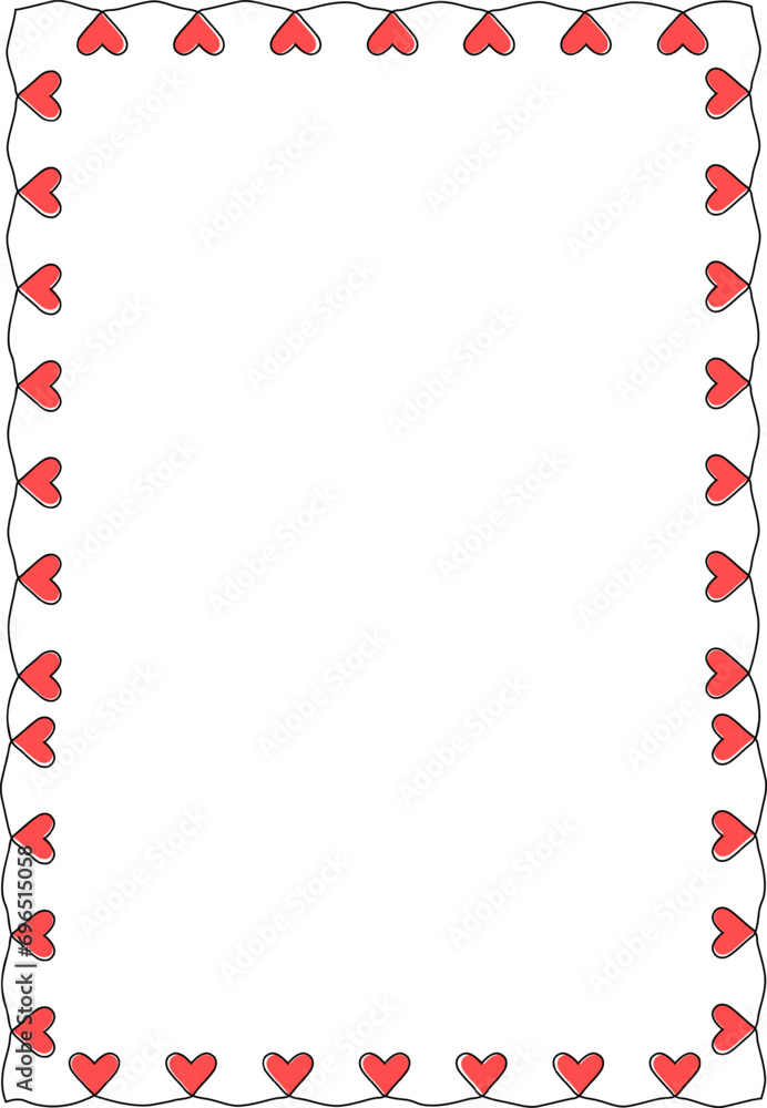 Obraz premium One line seamless heart border. Horizontal hearts frame . Hand drawing frame with a heart. Continuous line heart shape border. Hearts decoration for Valentines, women, mother day.