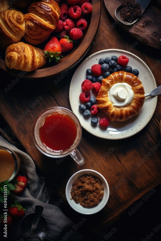 A table filled with plates of delicious food and cups of steaming coffee. Perfect for restaurant menus or food-related projects A table filled with plates of delicious food and cups of steaming coffee. Perfect for restaurant menus or food-related projects