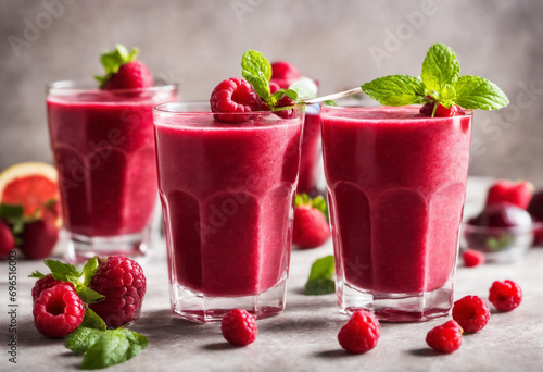 Healthy appetizing red smoothie dessert in glasses