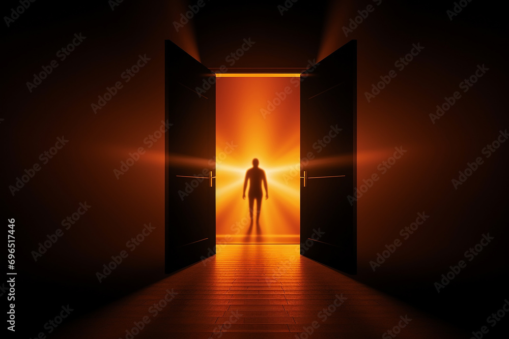 Light from the open door of a dark room, attractive hypnotic light