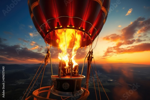 Heating The Air In A Hot Air Balloon By Burning The Flame