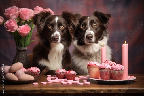 two dogs celebrating Valentine's Day, romantic evening © Tatiana Munko