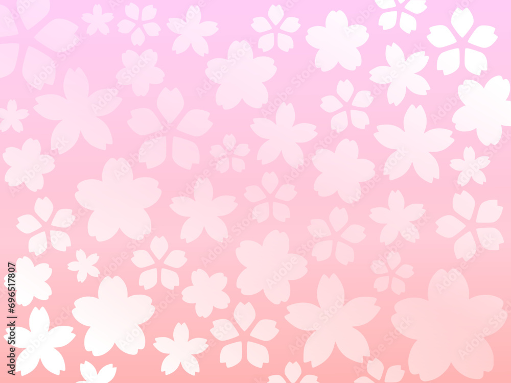 白い桜のグラデーション背景　ピンクのフラワーズイラスト