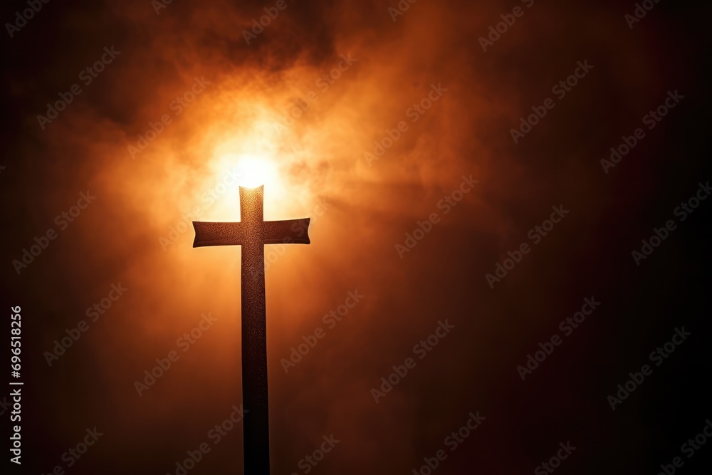 Dramatic Lighting On Christian Easter Cross, Capturing The Solemnity Of The Holiday