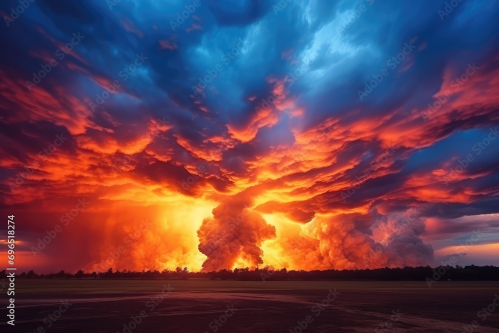 Fiery Sky: Spectacular Sunrise Or Sunset Resembling A Blaze In The Heavens