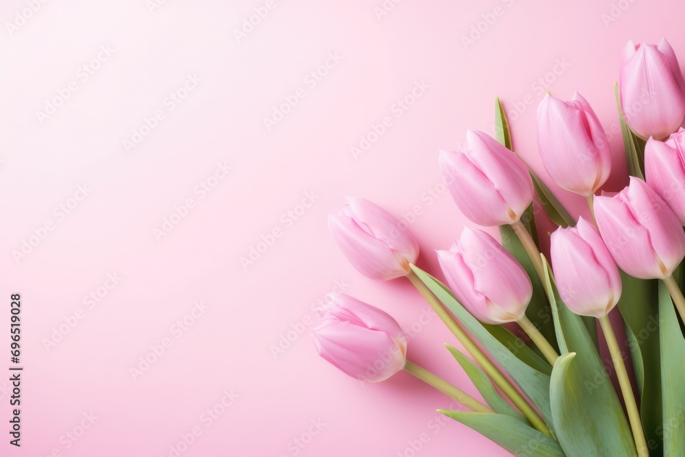 Pink Tulips On Pink Background, Soft And Inviting Image For Spring Pink Tulips On Pink Background, Soft And Inviting Image For Spring