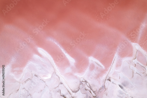 Aerial of Pink Salt Lake in Utah near Salt Lake City. Located in the Southwest of the USA and shot on a drone.