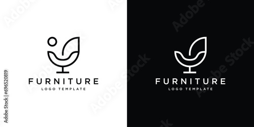 Simple Minimalist Furniture Logo.  Interior Sofa Chair with Modern Lineart Outline Style. Furnishing Logo Design Template.