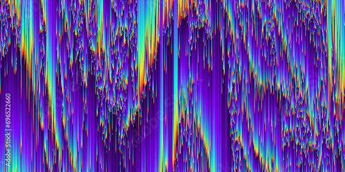 Pixel sorting style background with wavy holographic iridescent lines. Geometric trendy grunge pixelart design. Colorful dynamic distorted motion digital noise glitched texture. Vector illustration