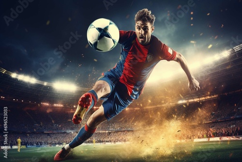 soccer player kicking ball photo