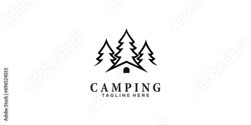 camping logo design, combination of nature with pine or fir trees with camping tents
​