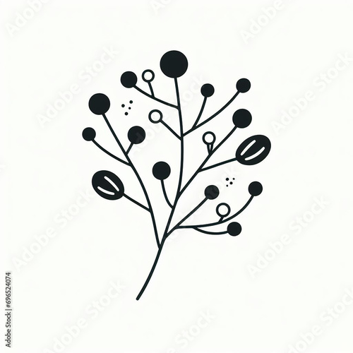 Hand drawn, doodle branch with colorful leaves. Floral element for design of greeting card, invitations and more. Illustration, isolated on white background.