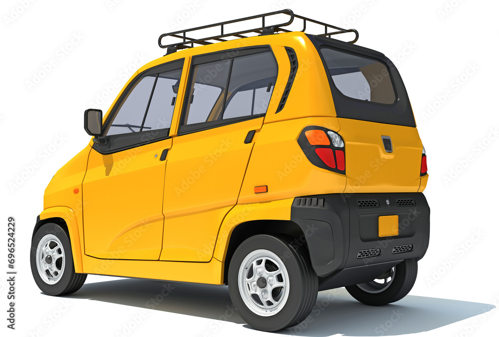 Auto Mini Taxi 3D rendering on white background